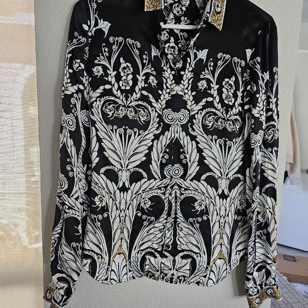 Just Cavalli Black and Gold Baroque Button Down Shirt - Picture 3 of 11
